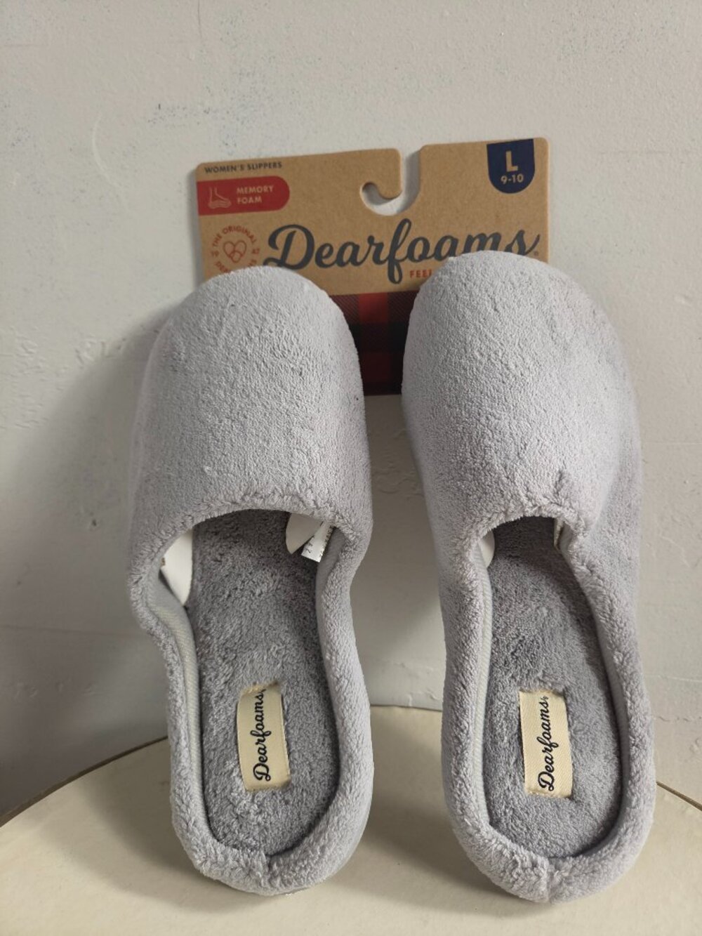 Dearfoams Slip-On Memory Foam Slippers, Sz L(9-10)